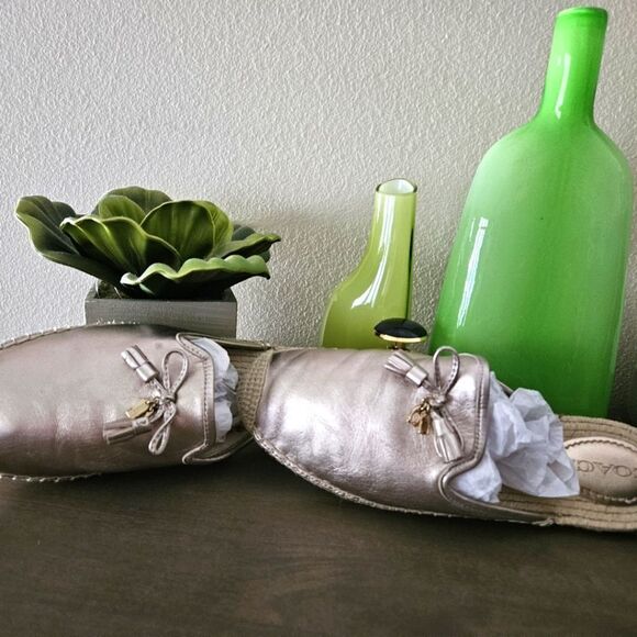 Coach Metallic Leather Mules/Espadrilles with Tassel Bow Accent - Picture 7 of 14